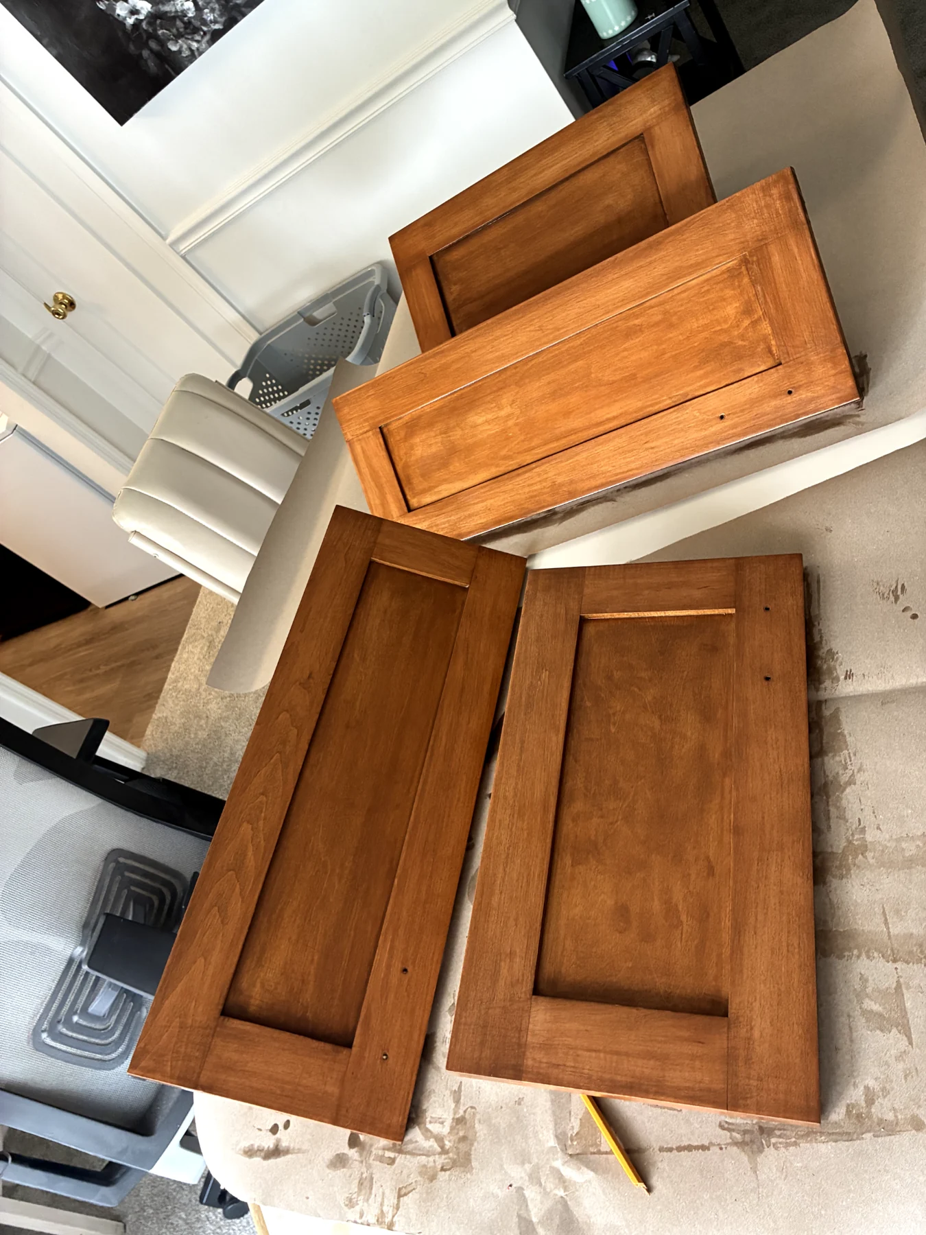 Refinished stained cabinet doors