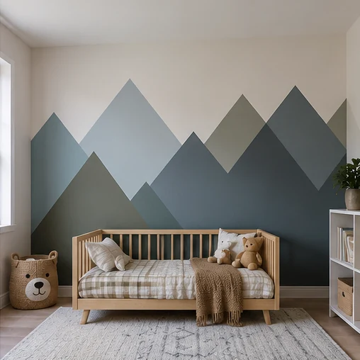 Design inspiration: Mountain-inspired painted blue-gray and sage nursery accent wall